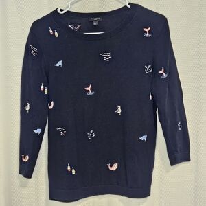Talbots Women's Navy Sweater with Nautical Embroidery